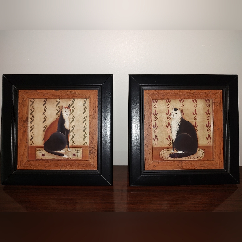 Framed Cat Prints by Donna Atkins - Set of 2